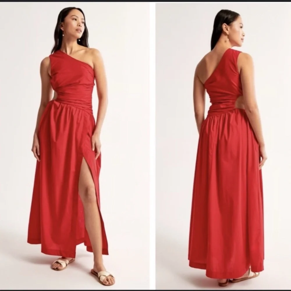 Abercrombie & Fitch Red One Shoulder Side Cutout Maxi Dress, NWT Sz Small